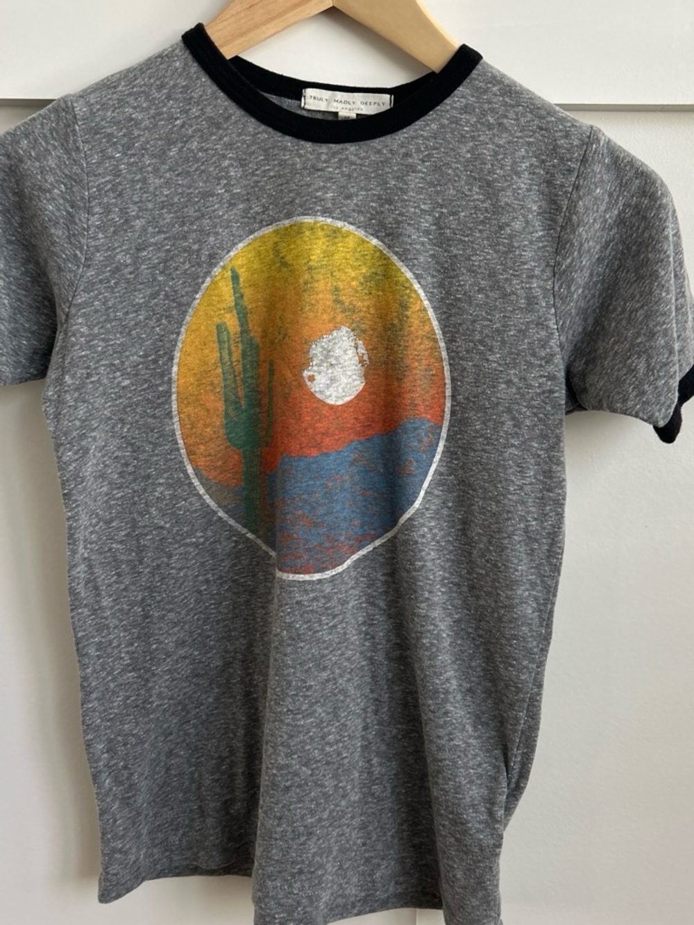 Truly Madly Deeply Gray and Black Ringer Tee